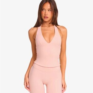 NWT CROP SHOP BOUTIQUE CSB HALTER PLUNGE TANK - BLUSH